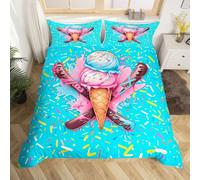 Manfei Parure de lit 3 pièces avec housse de couette et 2 taies d'oreiller pour très grand lit, motif sports de glace pour filles et adolescents, décoration de chambre chic, motif snowboard, crème