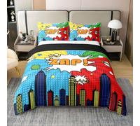 Manfei Parure de lit 3 pièces avec housse de couette moderne 100 % coton pour enfants, adolescents et adultes, décoration de chambre à thème héros, style animé, 2 taies d'oreiller