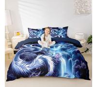 Manfei Parure de lit 3 pièces avec housse de couette motif dragon chinois, thème animaux mythologiques, housse de couette rose et bleu marine, décoration de chambre pour enfants, garçons et filles, 2