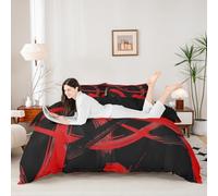 Manfei Parure de lit 3 pièces avec housse de couette noire et rouge pour lit super king-size, motif abstrait, moderne, simple, housse de couette géométrique esthétique, décoration de chambre d'enfant