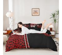 Manfei Parure de lit 3 pièces avec housse de couette pour très grand lit, imprimé léopard rouge et noir, housse de couette lettre K et Q, décoration de chambre d'enfant, garçons et filles, 2 taies