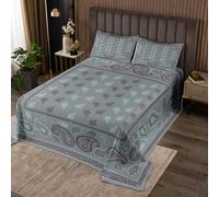 Manfei Parure de lit 3 pièces en étain pour très grand lit, couvre-lit matelassé bohème chic à motif floral avec 2 taies d'oreiller, décoration de chambre d'enfants et de garçons, couette douce