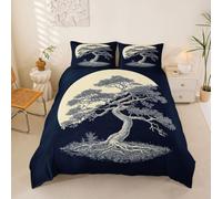 Manfei Parure de lit 3 pièces motif arbre de vie, soleil et lune pour enfants, filles, garçons, adolescents, housse de couette de style asiatique japonais, housse de couette vintage exotique, 2 taies