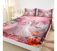 Manfei Parure de lit 3 pièces pour lit double avec 2 taies d'oreiller, motif fantôme mignon, château et château de fleurs, motif citrouille, lanterne de dessin animé, décoration de chambre d'enfant