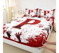 Manfei Parure de lit 3 pièces pour très grand lit, drap-housse à motif aquarelle tie-dye avec 2 taies d'oreiller, motif lettre P, imprimé main de sang, décoration de chambre d'enfant, parure de lit