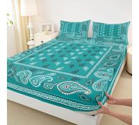 Manfei Parure de lit 3 pièces pour très grand lit, drap-housse bandana bohème chic à motif floral avec 2 taies d'oreiller, décoration de chambre d'enfant, garçons et filles, literie douce (sans plat)