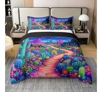 Manfei Parure de lit avec housse de couette 100 % coton à motif de cactus du sud-ouest pour garçons et filles, housse de couette douce pour décoration de chambre d'enfant, sans couette, pour lit super