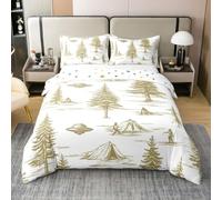 Manfei Parure de lit avec housse de couette 100 % coton pour lit super king-size, motif d'arbres mystères et d'extraterrestres mystérieux, croquis vintage pour garçons et filles, vert clair