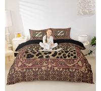 Manfei Parure de lit avec housse de couette à imprimé léopard, lettre Z, animal sauvage (sans rembourrage) pour garçons, filles et enfants - Parure de lit décorative avec 1 taie d'oreiller pour lit