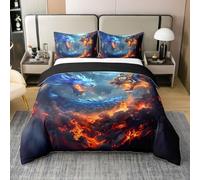 Manfei Parure de lit avec housse de couette douce 100 % coton - Motif tigre et feu brûlant - Pour garçons et filles - Bleu et rouge - Sans couette