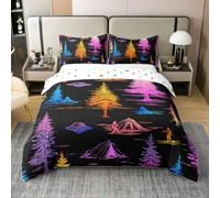 Manfei Parure de lit avec housse de couette pour très grand lit, 100 % coton, motif d'arbres mystères et d'extraterrestres mystérieux, housse de couette colorée ombrée pour décoration de chambre
