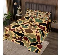 Manfei Parure de lit douce 2 pièces avec 1 taie d'oreiller, motif camouflage militaire noir, vert, marron, pour lit simple, couvre-lit matelassé avec 1 taie d'oreiller