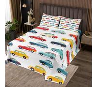 Manfei Parure de lit douce 3 pièces avec 2 taies d'oreiller, motif voiture colorée pour très grand lit, couvre-lit matelassé avec 2 taies d'oreiller, décoration de chambre d'enfants et de garçons