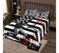 Manfei Parure de lit douce 3 pièces avec couvre-lit matelassé et 2 taies d'oreiller, motif drapeau américain, joueur de baseball, noir et blanc, décoration de chambre d'enfant et de garçon, lit double
