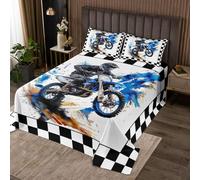 Manfei Parure de lit douce 3 pièces avec couvre-lit matelassé et 2 taies d'oreiller pour décoration de chambre d'enfant et garçon Motif à carreaux Noir/blanc