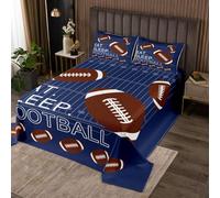 Manfei Parure de lit douce 3 pièces avec couvre-lit matelassé et 2 taies d'oreiller sur le thème des jeux de football, Eat Sleep Football, bleu marine, très grand lit
