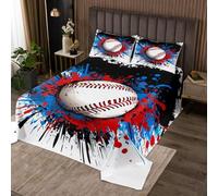 Manfei Parure de lit douce 3 pièces avec couvre-lit matelassé et 2 taies d'oreiller sur le thème des jeux sportifs pour lit double, rouge/bleu/noir