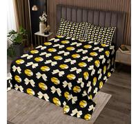 Manfei Parure de lit douce 3 pièces avec nœud de baseball et boules jaunes pour très grand lit, couvre-lit matelassé noir avec 2 taies d'oreiller, décoration de chambre d'enfants et de garçons