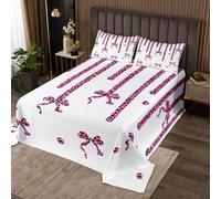 Manfei Parure de lit douce 3 pièces avec nœuds et 2 taies d'oreiller, motif léopard rose, guépard, rayures et pois, décoration de chambre d'enfant et de garçon, pour très grand lit