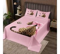 Manfei Parure de lit douce 3 pièces, couvre-lit matelassé avec 2 taies d'oreiller, motif guépard porte-bonheur marron pour très grand lit, couvre-lit matelassé avec 2 taies d'oreiller, décoration de