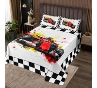 Manfei Parure de lit douce 3 pièces pour très grand lit, couvre-lit matelassé à imprimé écossais noir et blanc avec 2 taies d'oreiller, décoration de chambre d'enfant et de garçon, très grand lit