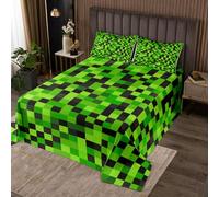 Manfei Parure de lit douce de 3 pièces avec couvre-lit matelassé et 2 taies d'oreiller pour décoration de chambre d'enfant et de garçon, motif géométrique vert pour très grand lit