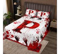 Manfei Parure de lit douce de 3 pièces avec motif lettre P rouge pour très grand lit, couvre-lit matelassé à l'aquarelle tie-dye sang avec 2 taies d'oreiller, décoration de chambre d'enfant et de