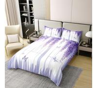 Manfei Parure de lit lavande pour enfants 100 % coton, motif floral, papillon, feuilles de fleurs lilas, décoration de chambre de filles et garçons, violet, 2 taies d'oreiller (sans rembourrage)