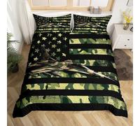Manfei Parure de lit légère de 2 pièces avec housse de couette et 1 taie d'oreiller - Motif avions de camouflage militaire - Motif drapeau américain - Pour lit simple
