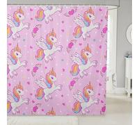 Manfei Pinik - Ensemble de rideau de douche motif licorne, rideau de salle de bain pour enfants, filles, adolescents, étoiles, amour, tissus imperméables, décoration de salle de bain avec 12 crochets