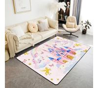 Manfei Pink Castle Tapis de sol d'intérieur avec motifs papillons et fleurs pour décoration de chambre d'enfants et de garçons et filles - Tapis antidérapant et absorbant sur le thème des princesses