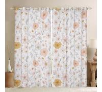 Manfei Rideau de fenêtre à motif floral aquarelle, rideaux de traitement de fenêtre pour enfants, garçons, adolescents, rose clair, bleu pâquerette, rideaux de chambre à coucher, décoration florale