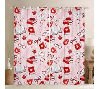 Manfei Rideau de fenêtre de Saint-Valentin, rideau de traitement de fenêtre avec lettres d'amour rouges, nœud et lettres d'amour pour adolescents, femmes, hommes, couples, amoureux, rideaux de chambre