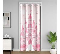 Manfei Rideau de porte avec motif château de rêve pour intimité, note de musique et d'amour, 106,7 cm de large x 203,2 cm de long, rideaux sur le thème des contes de fées, rideau de porte rose pour