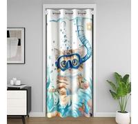 Manfei Rideau de porte en forme de chat mignon, rideau de porte du monde sous-marin, décoration de chambre à coucher, rideaux de porte occultants, motif tortue de mer, poisson tropical, bleu, 1