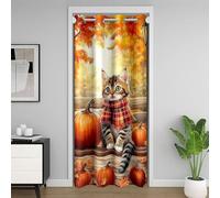 Manfei Rideau de porte Hello Fall - Rideau occultant motif chat mignon et citrouilles d'automne pour chambre à coucher, porte, salon, rideau de porte sur le thème de la récolte d'automne, décoration