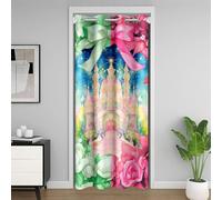 Manfei Rideau de porte occultant motif château de princesse avec dessin animé pour chambre à coucher, porte, salon, rideau de porte à fleurs vertes et roses, décoration de chambre d'enfants, garçons