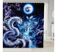 Manfei Rideaux de douche à thème animaux mythologiques motif dragon chinois, rideaux de salle de bain imperméables avec 12 crochets pour baignoire, décoration de chambre d'enfants, garçons et filles