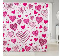 Manfei Rideaux de douche avec 12 crochets pour salle de bain, chambre d'enfant, garçons et filles, motif cœurs romantiques, rideaux de salle de bain imperméables avec 12 crochets, 182,9 cm de large x