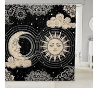 Manfei Rideaux de douche esthétiques et sombres, soleil mystique avec nuages, étoiles, rideaux de bain imperméables avec 12 crochets pour baignoire, décoration de chambre d'enfant, garçons et filles