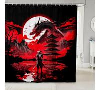 Manfei Rideaux de douche imperméables de style peinture à l'encre, rideau de douche samouraï japonais, dragon occidental mystique, accessoires de salle de bain modernes, lavables en machine, 183 x 198
