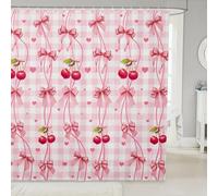 Manfei Rideaux de douche Kawai avec nœud mignon, nœuds cerises et cœurs, rideaux de salle de bain imperméables avec 12 crochets pour baignoire, décoration de chambre d'enfant, garçons et filles, 182,9