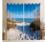 Manfei Rideaux de fenêtre 3D bord de mer pour enfants, décoration de chambre d'enfant, chambre à coucher, salle de jeux, rideaux de fenêtre d'été sur le thème de l'océan, bleu et blanc, 2 panneaux