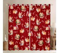 Manfei Rideaux de fenêtre de Noël pour enfants, adorable chien Corgi amoureux de Noël, chambre d'enfant, chambre à coucher, salle de jeux, rideaux de fenêtre Kawaii animaux en sucre d'orge, rouge et