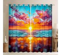 Manfei Rideaux de fenêtre de plage, coucher de soleil hawaïen, océan, été, décoration de chambre de garçons et filles, rideaux abstraits de fenêtre côtière, orange bleu, 2 panneaux, 167 x 228 cm