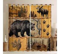 Manfei Rideaux de fenêtre en bois vintage Lodge Life pour enfants, adolescents, adultes, animaux sauvages, jungle, pin, 2 panneaux, 117 x 137 cm (l x L)
