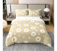 Manfei Sweet Daisy Parure de lit King size 100 % coton | Parure de lit florale kawaii avec 2 taies d'oreiller, housse de couette pour enfants, garçons et filles, sans couette