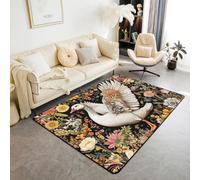 Manfei Tapis 3D en forme de canard - 1,5 x 1,8 m - Motif fleurs sauvages colorées rétro - Ne perd pas ses poils - Pour enfants, adolescents et adultes - Cygne mignon - Style rustique - Antidérapant