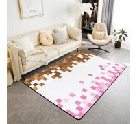 Manfei Tapis à thème pixelisé de 1,5 x 1,8 m, grille géométrique qui ne perd pas ses poils pour chambre à coucher, salle de jeux, chevet, tapis de jeu vidéo pour adolescents, enfants, femmes, rose