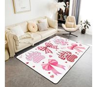 Manfei Tapis antidérapant avec nœud rose 91 x 152 cm pour filles et femmes - Motif cœur rose rouge baiser léopard patte imprimé pattes - Ne perd pas ses poils pour salon et canapé
